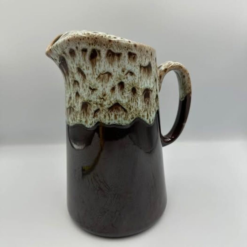 Vintage Drip Glaze Pottery Pitcher Mid Century Modern Studio Art Ceramic